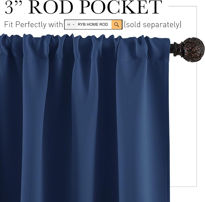 RYB HOME Cafe Blackout Curtains 30 inch Length, Short Window Curtain Tiers | - Image 2