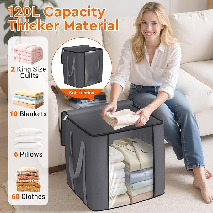 TasticTotes 120L Extra Large Blanket Clothes Storage Bags, 2 Pack | Foldable - Image 3