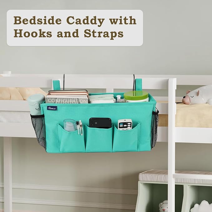 Surblue Bedside Organizer with Hook Hanging Storage Bag with Adjustable Strap - Image 2