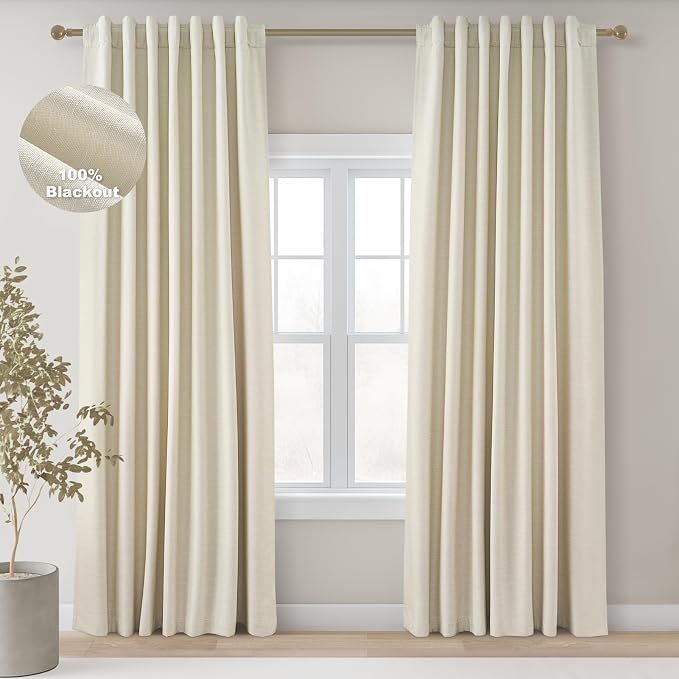 Topfinel 105 Inches Long Custom Black Out Thick Linen Drapery Panels, Cream by Topfinel
