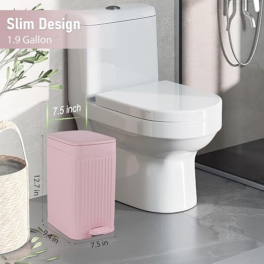 Small Bathroom Trash Can with Lid, 1.9 Gallon Slim Soft Close Step, Kitchen & - Image 2