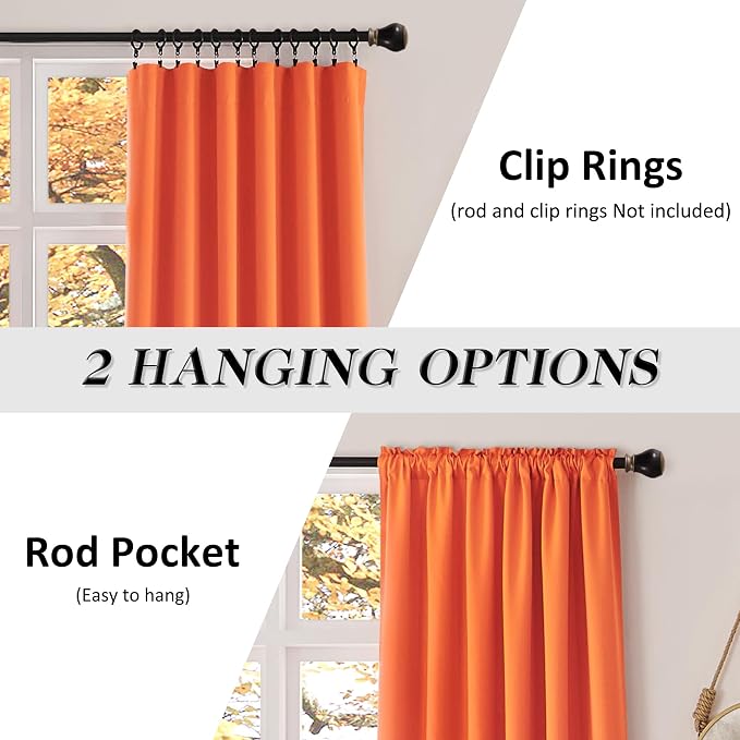 Vibrant Orange Blackout Curtains 84 Inch Length, Pumpkin Hallowmas Day Home - Image 2
