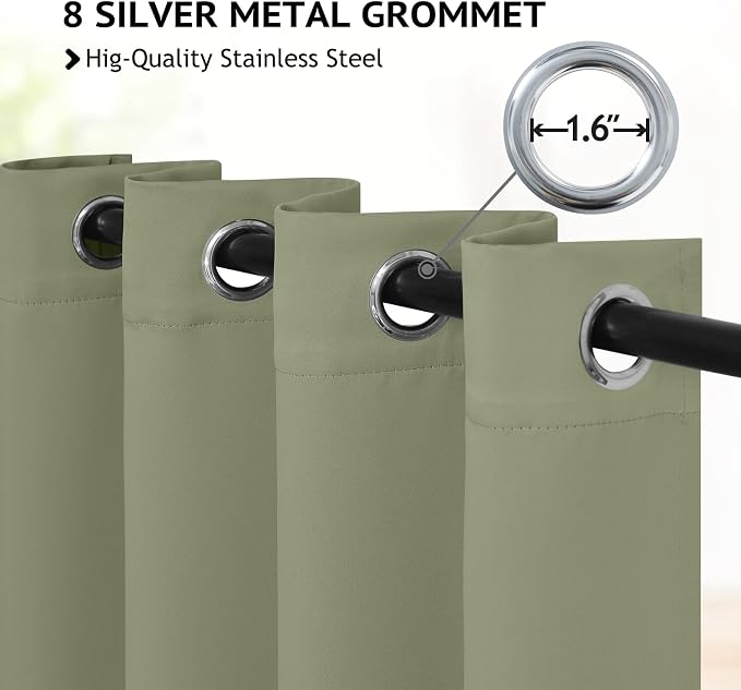 COSVIYA Grommet Room Darkening Light Sage Curtains 63 inch Long - Image 2