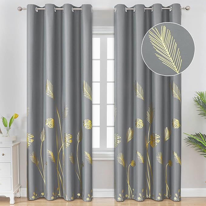 Grey Blackout Curtains for Bedroom 90 Inches Long, Room Darkening Grommet by ESTELARTEXTILER