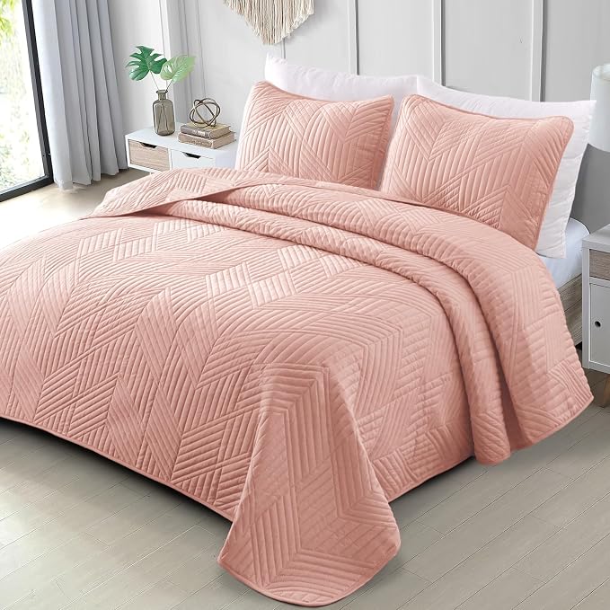 Exclusivo Mezcla Ultrasonic King Quilt Bedding Set, Blush Pink | Lightweight by ExclusivoMezcla