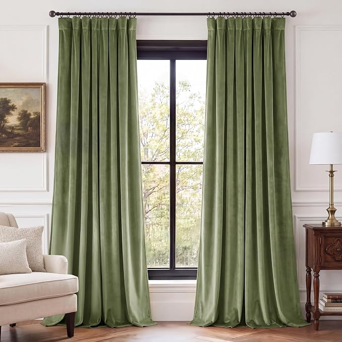 Sage Green Velvet Curtains for Bedroom 84 inches Back Tab, 2 Panels | Soft by StangH