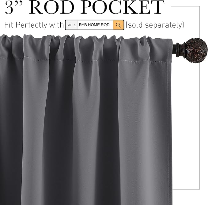 RYB HOME Kitchen Blackout Curtains Over Sink 36 inch Length, Rod Pocket | - Image 2