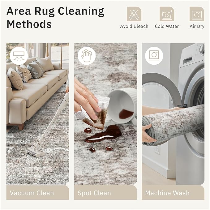 Soalmost 10x14 Area Rugs for Living Room Washable Rug Abstract Pink/Grey | - Image 9