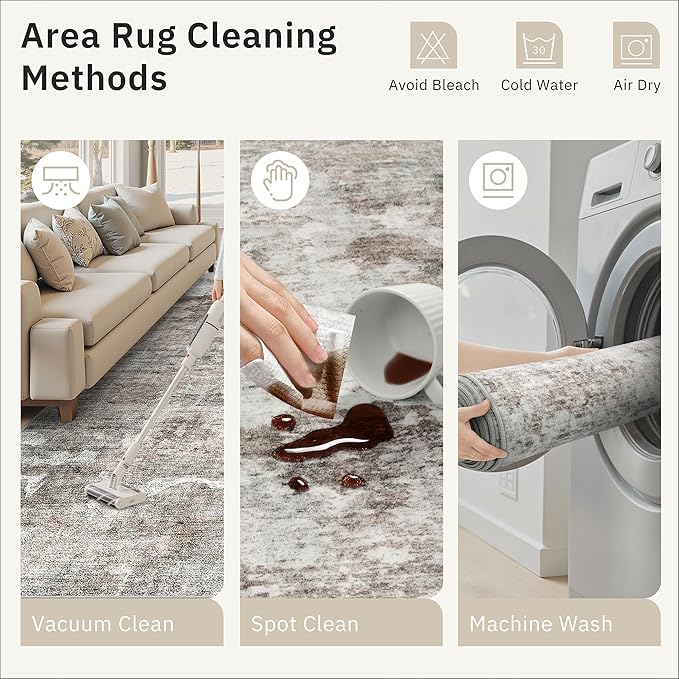 Soalmost 9x12 Area Rugs for Living Room Washable Rug Abstract Pink/Grey | - Image 9