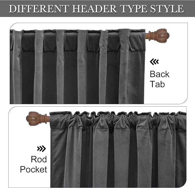 RYB HOME Velvet Curtains 102 inches Long, Extra Long High Ceiling Curtains | - Image 3