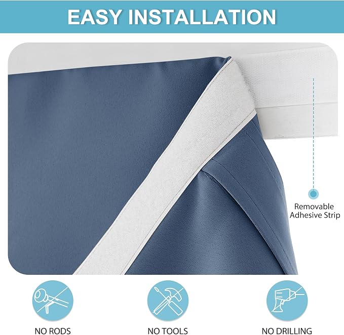 RYB HOME French Door Window Curtain Blackout Blind, W34 x L69, Stone Blue | - Image 2