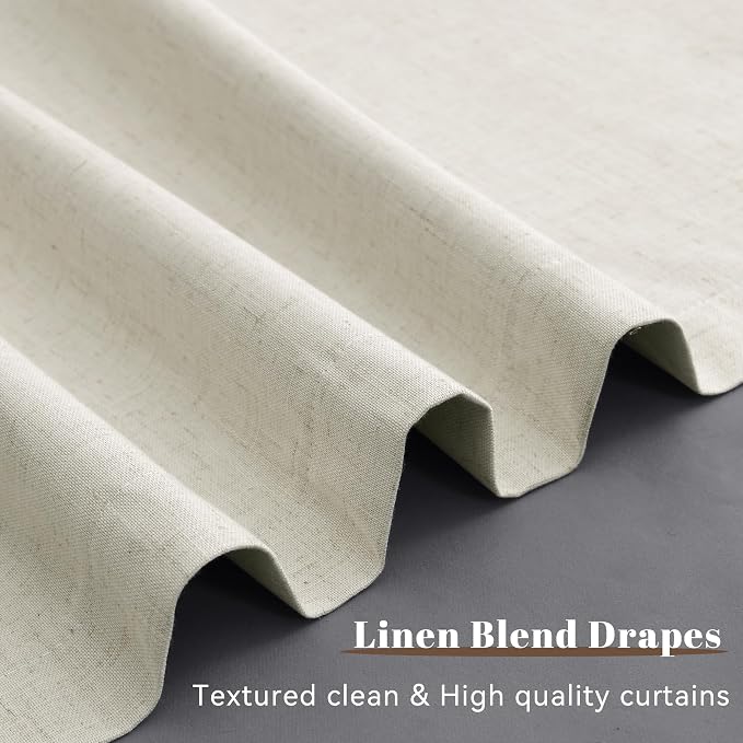 Warm Beige Linen Curtains 100% Blackout Curtains 108 Inches Long 2 Panels Set - Image 8