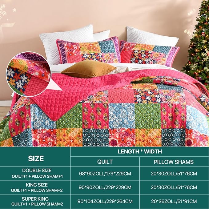 King Quilt Set - Washed Quilted Patchwork Comforter Coverlet, Lightweight - Image 7