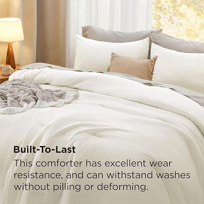 Bedsure Full Comforter Set, Ivory Soft Prewashed Bedding - Image 3