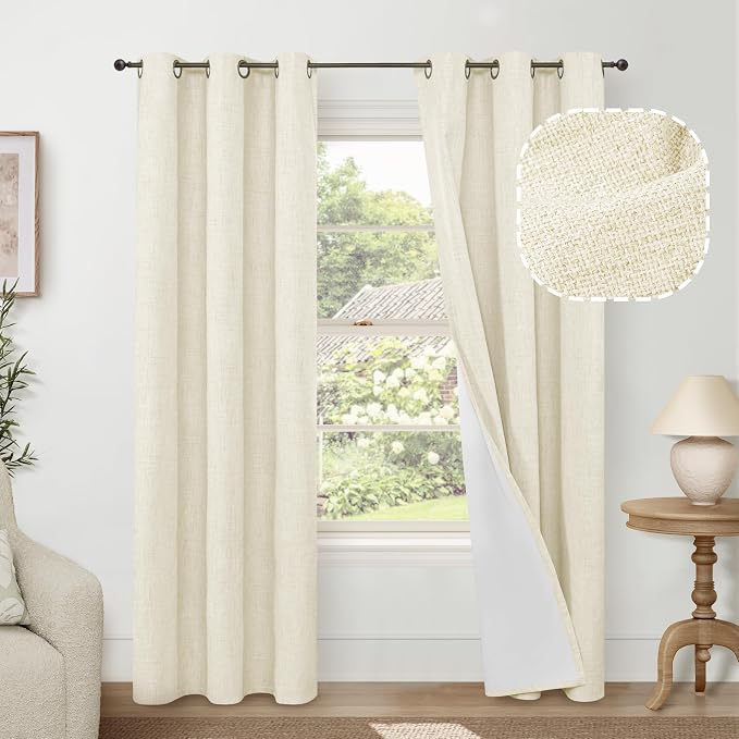 Cream Linen Blackout Curtains 80 Inch Long Each 38 Wide 2 Panels | Thermal by Lajode