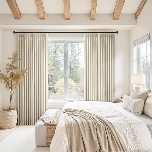 102 Inches Long 100% Blackout Ivory Beige Linen Curtains, Farmhouse Pinch - Image 2