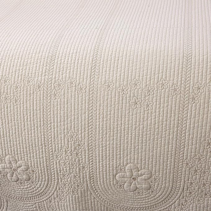 ROOMLIFE Quilt Set Queen Size 3D Floral Embroidery Pattern 3-Piece Cotton - Image 2