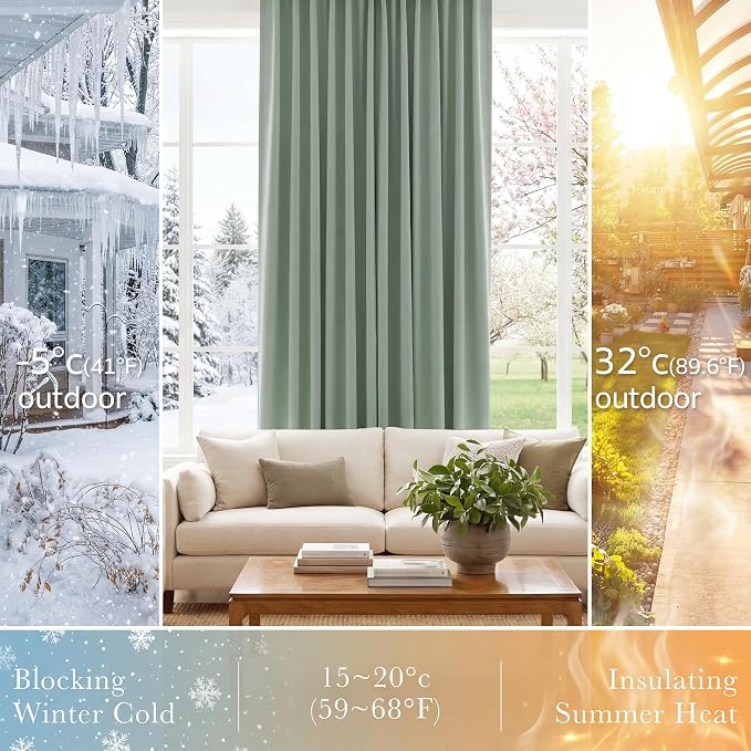 PONY DANCE Sage Green Blackout Curtains 96 inch Long, Room Darkening Curtains - Image 4
