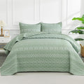 Sage Green King Size Quilt Set, 3 Pieces Boho Striped Bedspread | Soft by Andency