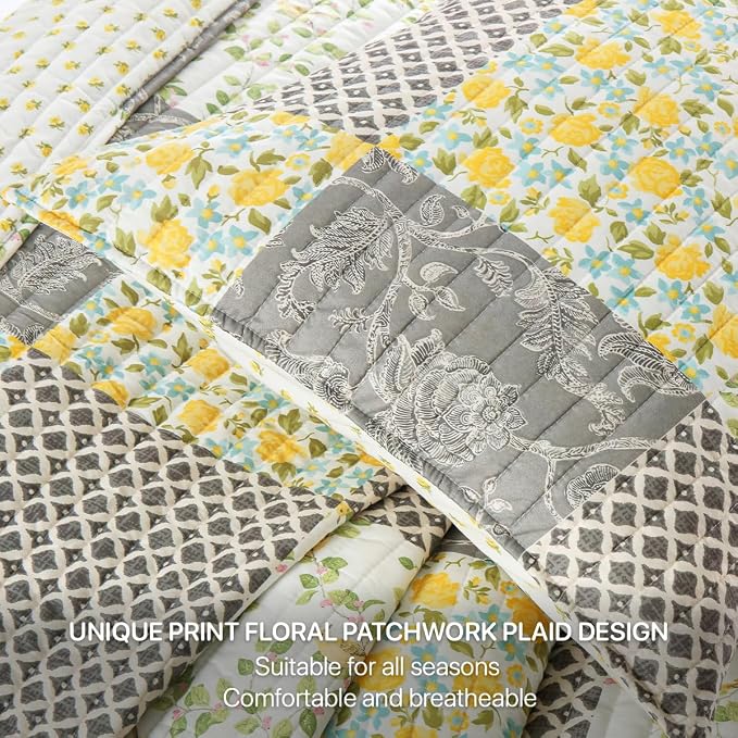 Quilt Set King Size Floral Patchwork Quilted, Soft Comforter Set Bedding Sets - Image 6