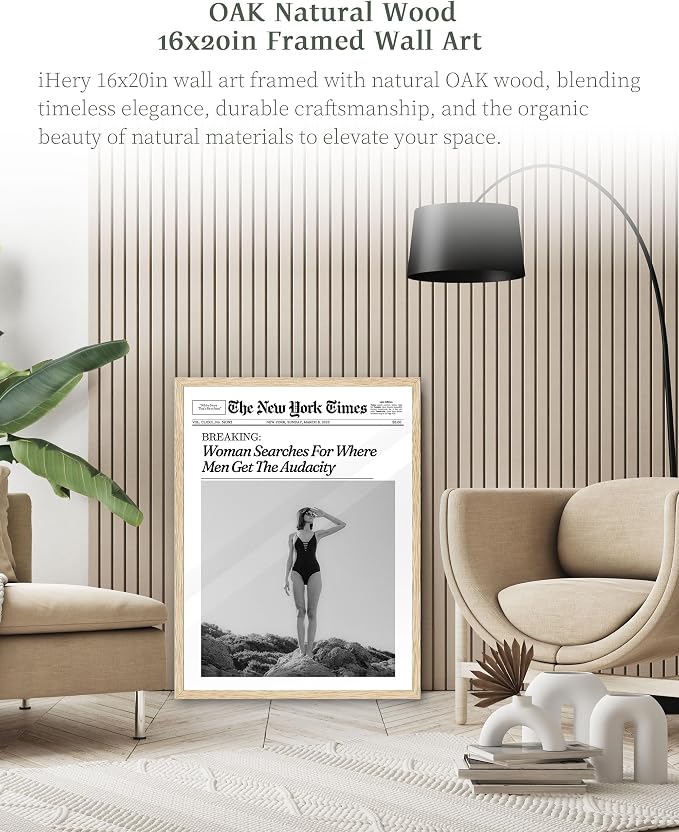 iHery 16x20in Where Men Get the Audacity Framed Newspaper Wall Art | Natural - Image 2