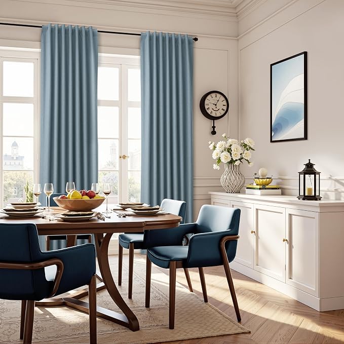 Blue Linen 100% Blackout Curtains 108 Inches Long 2 Panels Set Country - Image 9