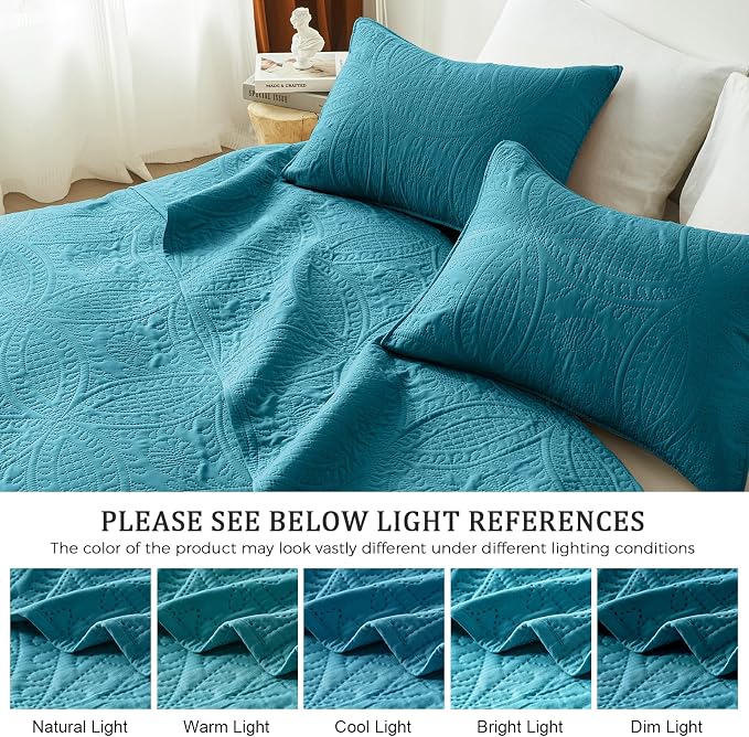 akkialla Teal King/Cal King Quilt Set, Ultrasonic Lightweight Bedspread Coverlet - Image 5