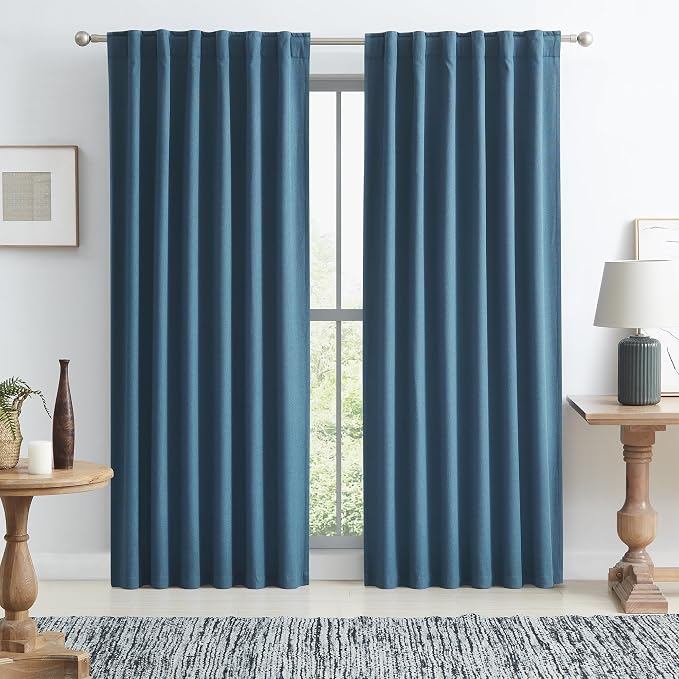 Blackout Linen Curtain Panels, Totally Shaded Draperies 84 Inches Long by KEQIAOSUOCAI
