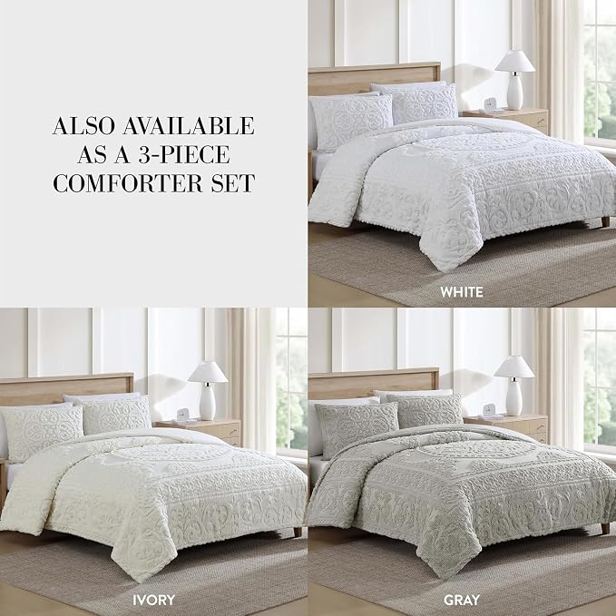 Beatrice Home Fashions Medallion King Cotton Chenille Sham, cozy plush 100% - Image 3