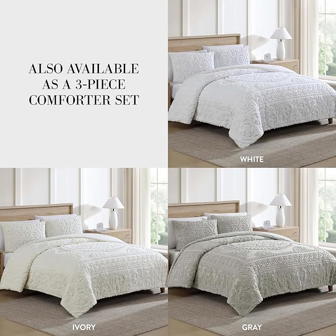 Beatrice Home Fashions Medallion King Cotton Chenille Bedspread, Ivory | - Image 5