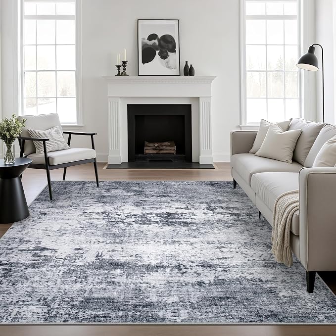 Area Rug Living Room: 6x6 Modern Washable Indoor Soft Carpet Grey | by FXRHLP