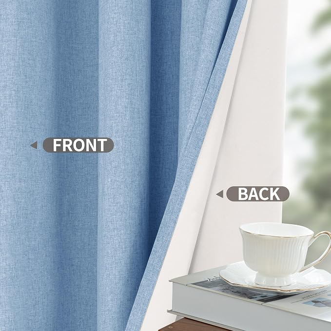 YoungsTex Light Blue Linen 100% Blackout Curtains 80 Inches Long, Thermal - Image 7