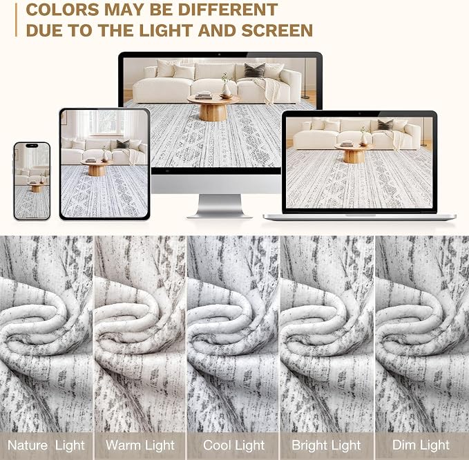 Nakagishi 10x12 Area Rug Living Room: Washable Boho Large Neutral Soft - Image 9