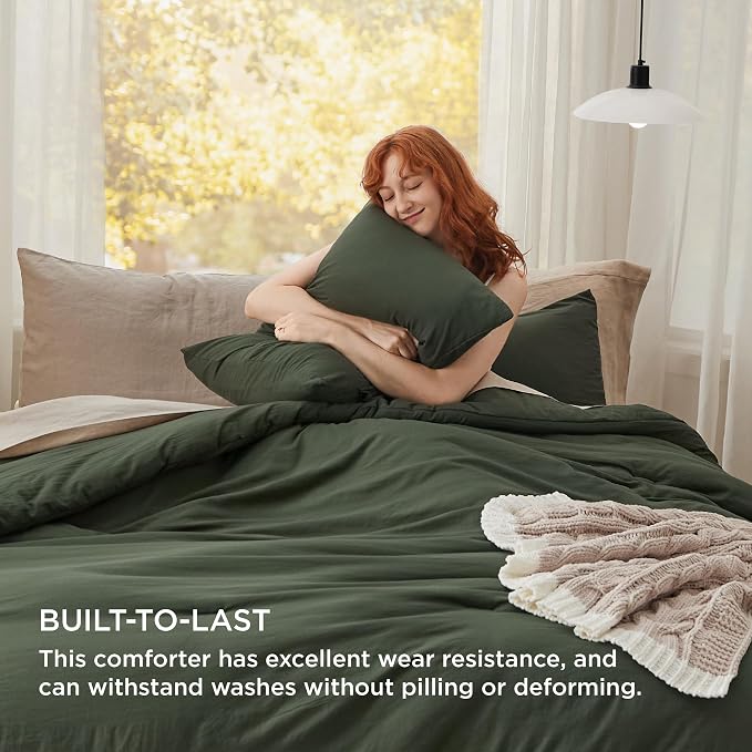 Bedsure Full Comforter Set, Dark Green Soft Prewashed Bedding - Image 3