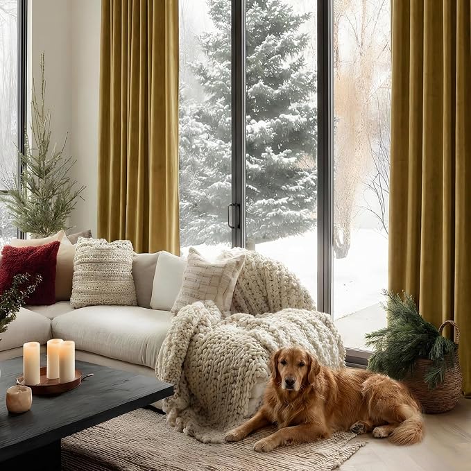 84 Inch Gold Velvet Curtains for Bedroom Back Tab Drapes Thermal Insulated | - Image 5