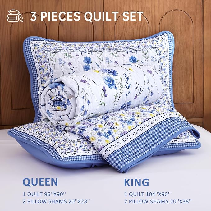 WONGD Bedding Floral Quilt Set King - Image 7