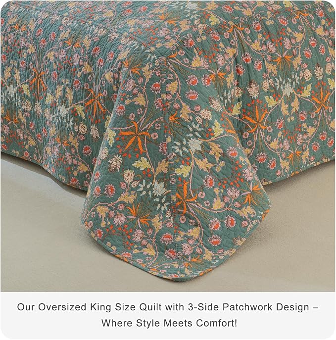 Lady Ann Oversized Queen Quilt Set, Vibrant Paisley Flowers Pattern Plant - Image 8