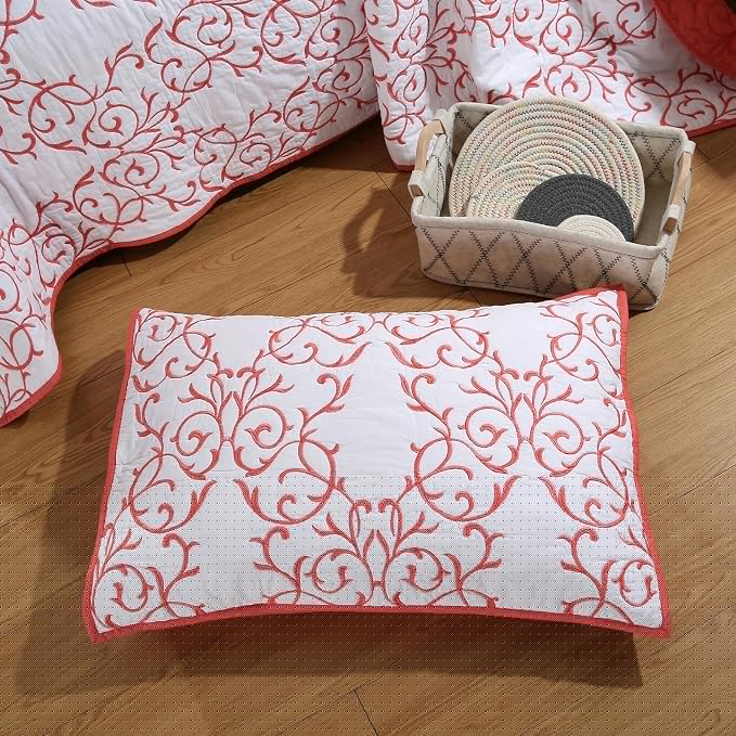 ROOMLIFE Quilt Set Full Size 3D Floral Embroidery Pattern 3-Piece Cotton - Image 5