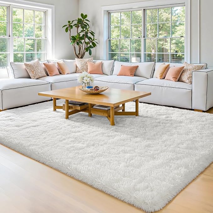 HOMORE 5x8 Area Rug for Living Room, Ivory Fluffy Rug for Bedroom Kids Dorm | - Image 2