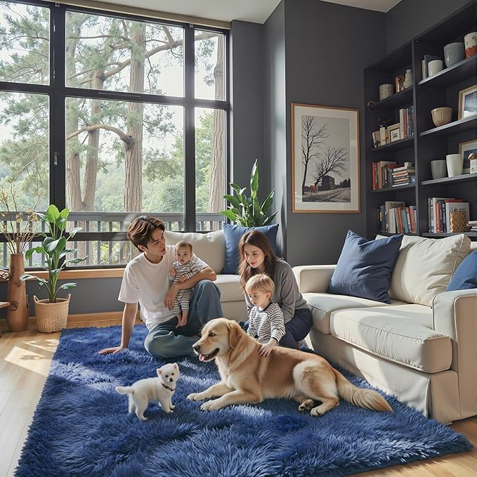 6x9 Shag Area Rug for Living Room, Royal Blue Soft Plush Fluffy Carpet | - Image 6