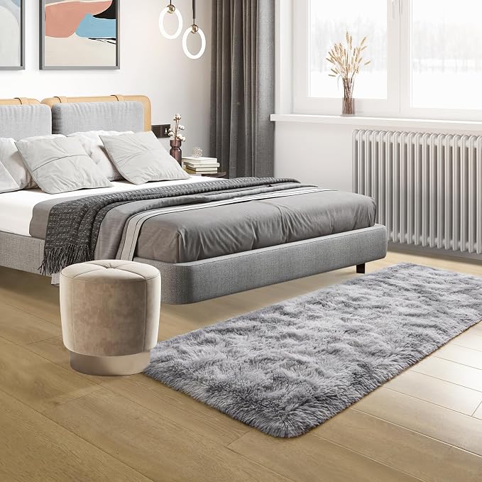 Fluffy Runner Rugs for Bedroom Aesthetic 2x6 Feet, Shag Soft Bedside Rug - Image 7