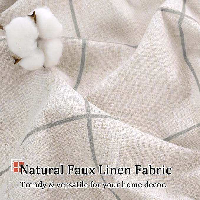 Plaid Blackout Curtains 96 Inch Long, 52 Wide 2 Panels, Light Grey | Linen - Image 5