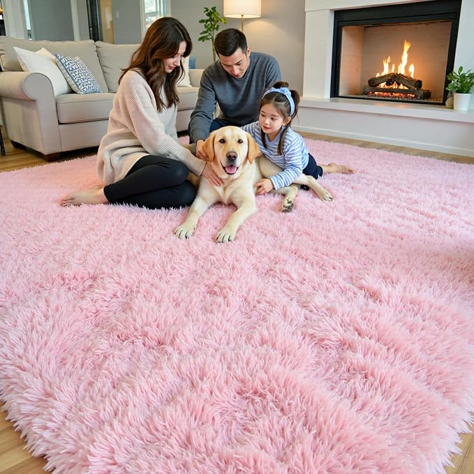 Shag Area Rug for Living Room, 5x8 Pink Fluffy Plush Carpet | Non-Slip Large - Image 7