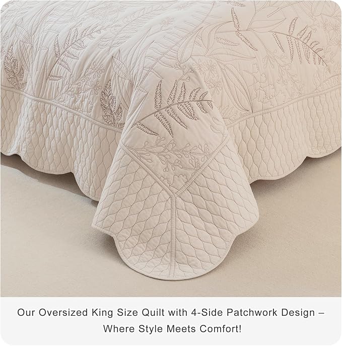 Lady Ann Oversized King Quilt Set 120x120, Soft Lightweight Extra Large Wheat - Image 6