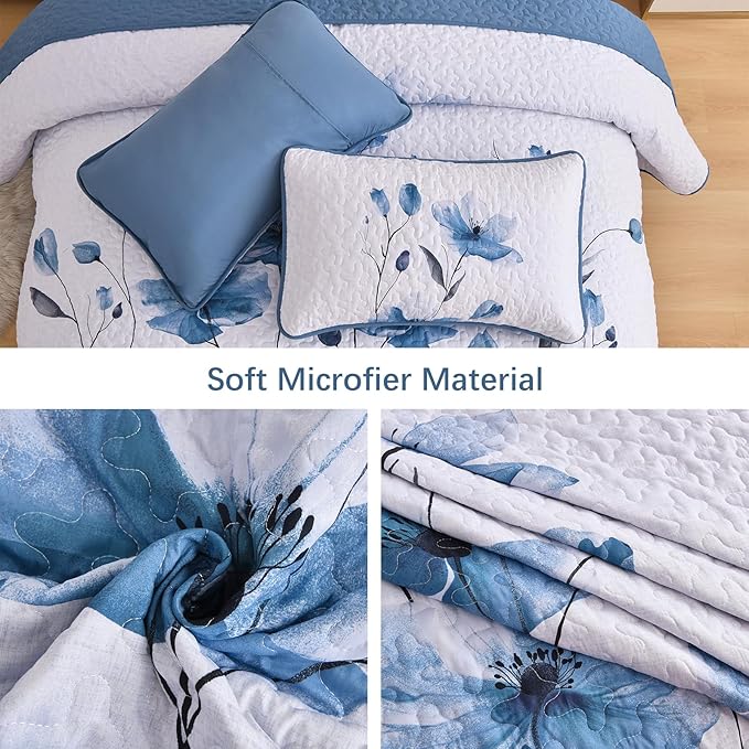 Mybedsoul Full/Queen Quilt Set Blue, Reversible Polyester Coverlet Set - Image 5