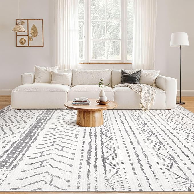 Nakagishi Boho 5x7 Area Rug Living Room Rugs Machine Washable Grey White | Soft - Image 4