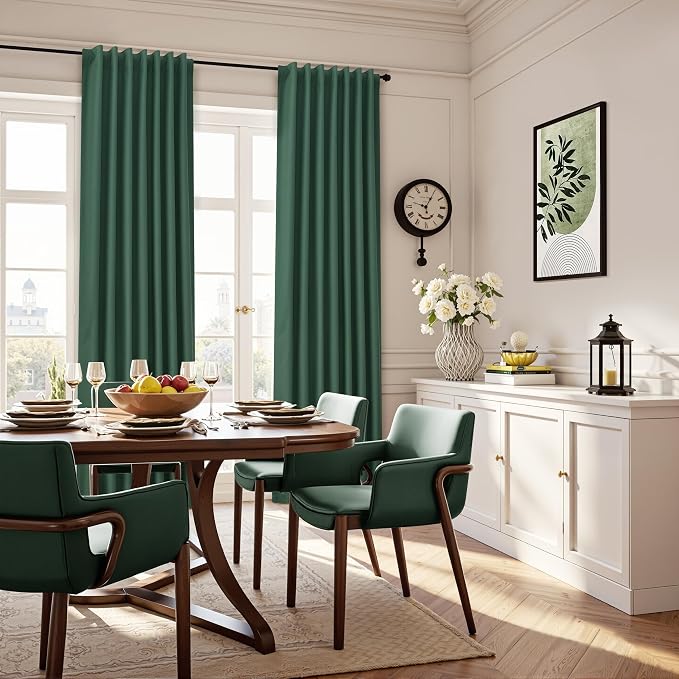 Green Linen 100% Blackout Curtains 120 Inches Long 2 Panels Set Modern Room - Image 6