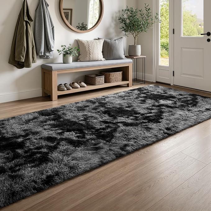 Deerhoo 3x8 Runner Rugs for Long Hallway Bedroom Kitchen, Dark Grey | Tie-Dyed - Image 4