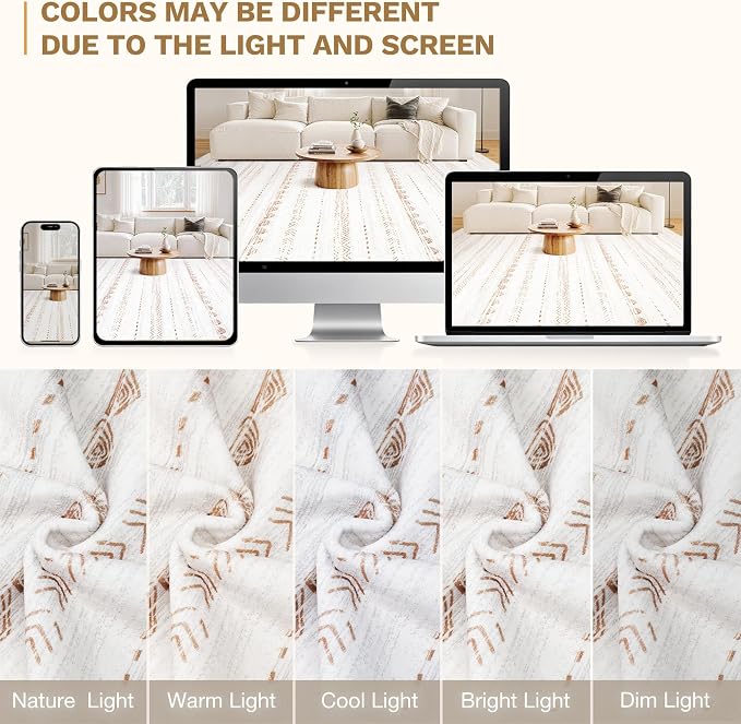 Nakagishi Boho 4x6 Area Rug Living Room Rugs Machine Washable Beige/Brown | Soft - Image 8