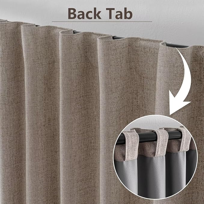 100% Blackout Curtains 96 inch Length 2 Panels Faux Linen Long Drapes - Image 2